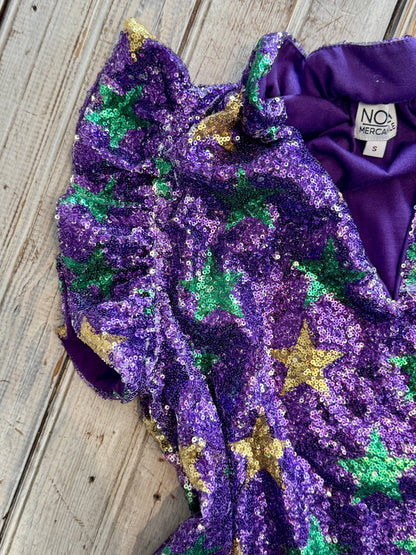 NM Mardi Gras Star Sequin Flutter Sleeve