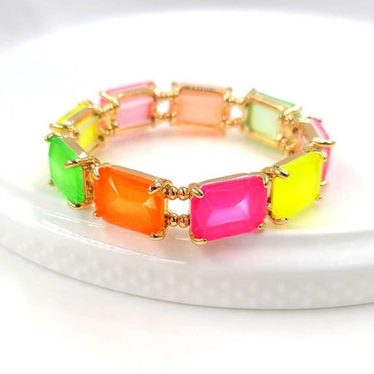 Rectangular Glass Crystal Linked Stretch Bracelet