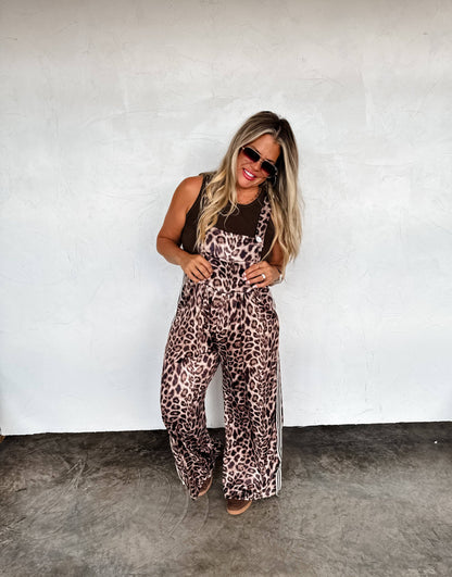 KARLI SILKY CHEETAH OVERALLS