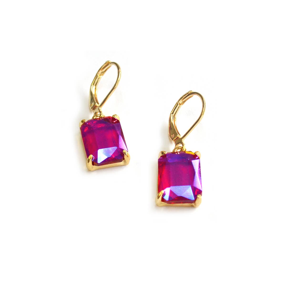 Square Glass Beads Dangle Lever Back Drop Earrings
