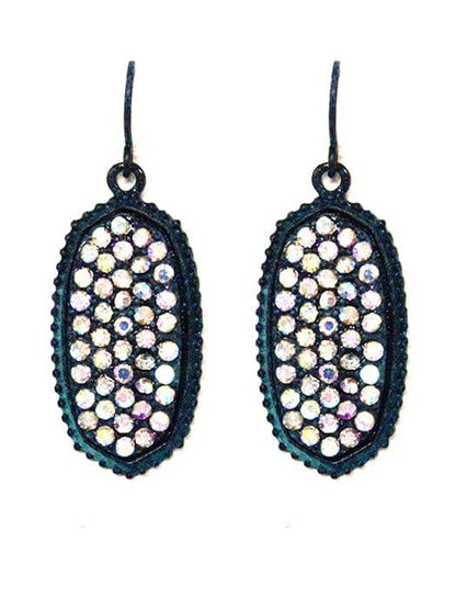 Pave Rhinestone Oval Hexagon Drop Earrings