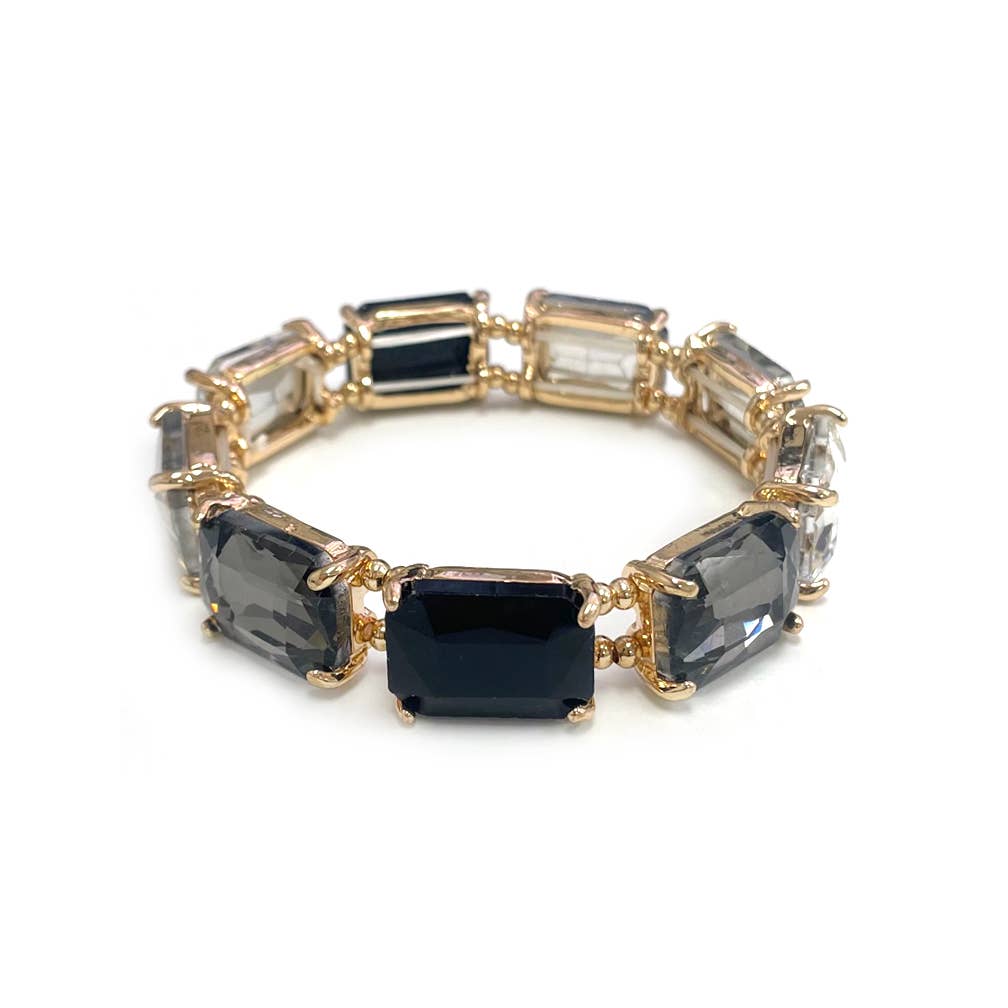 Rectangular Glass Crystal Linked Stretch Bracelet
