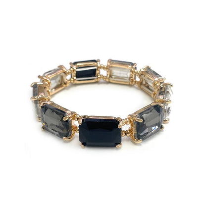 Rectangular Glass Crystal Linked Stretch Bracelet