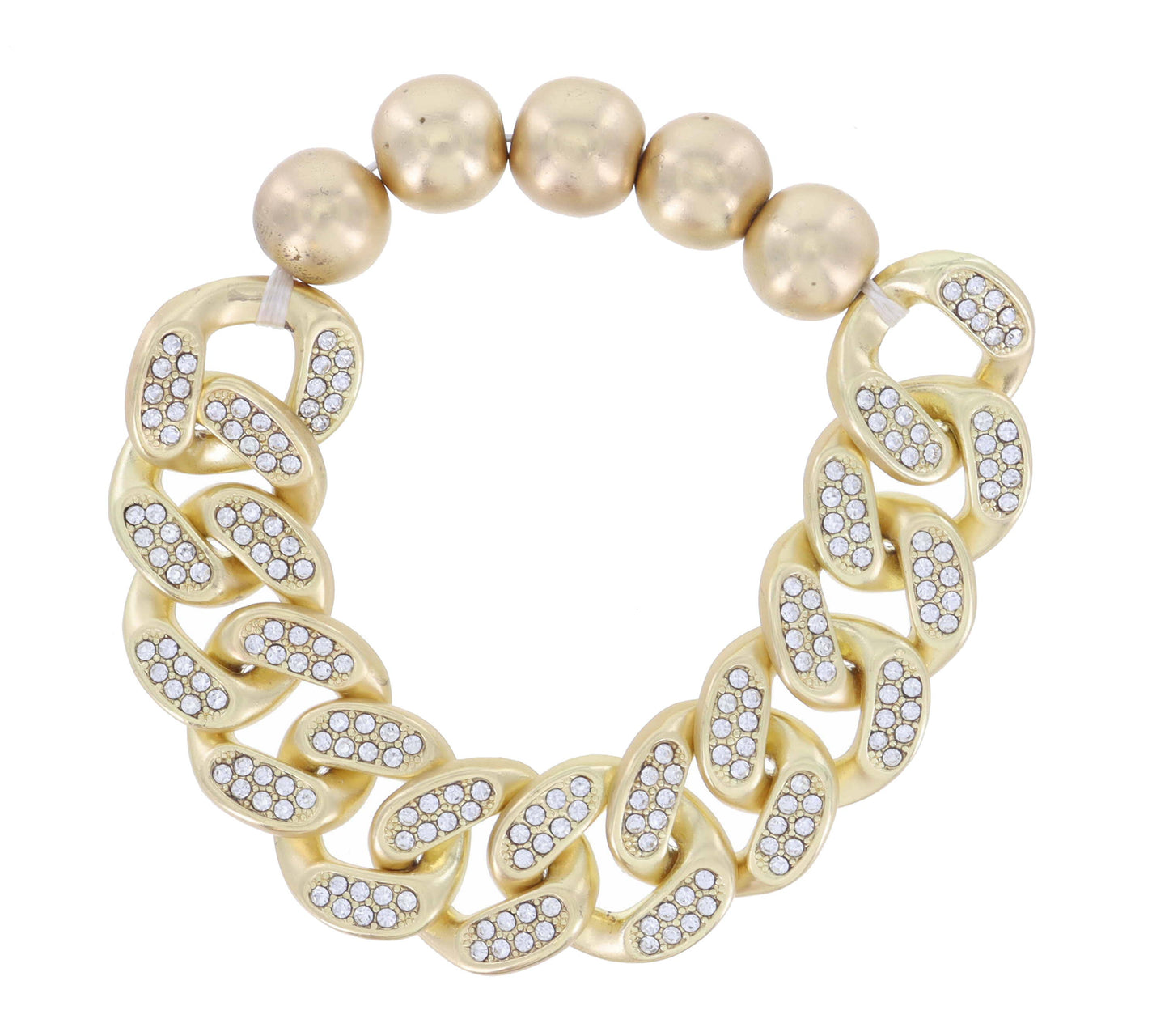 Crystal Chunky Gold Curb Chain and Gold Stretch Bracelet