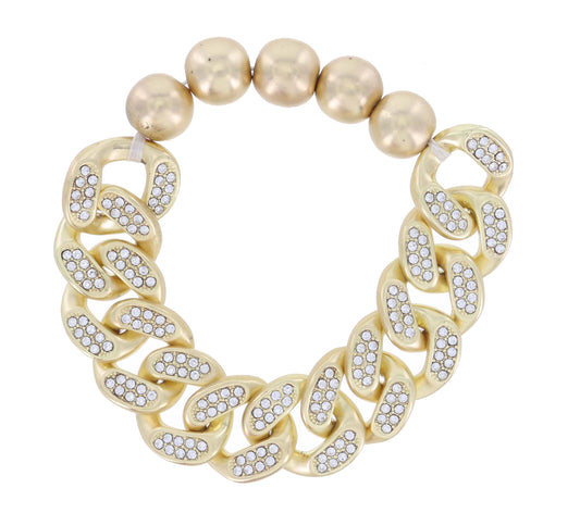 Crystal Chunky Gold Curb Chain and Gold Stretch Bracelet