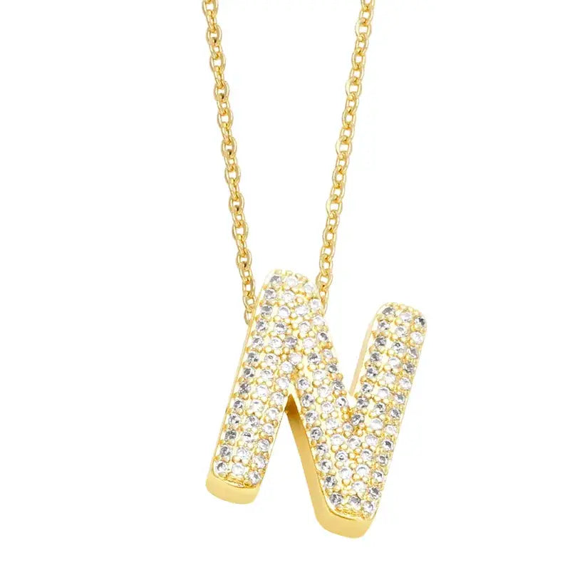 Gold Rhinestone Letter Initial Pendant Necklace Jewelry