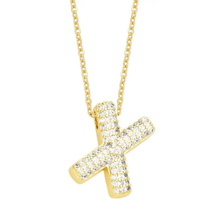 Gold Rhinestone Letter Initial Pendant Necklace Jewelry