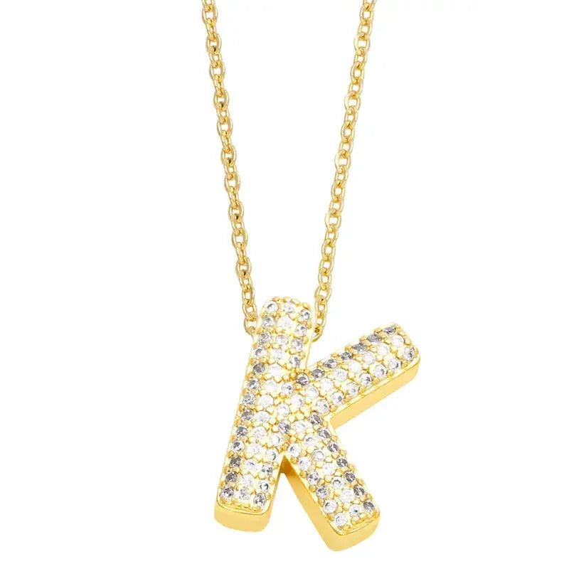 Gold Rhinestone Letter Initial Pendant Necklace Jewelry