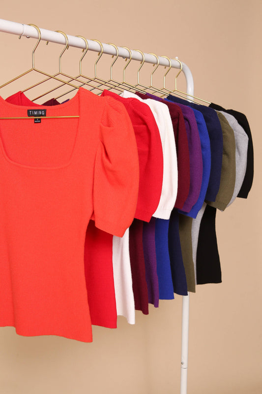 Puff Sleeve Sweater Ribbed Knit Top 3