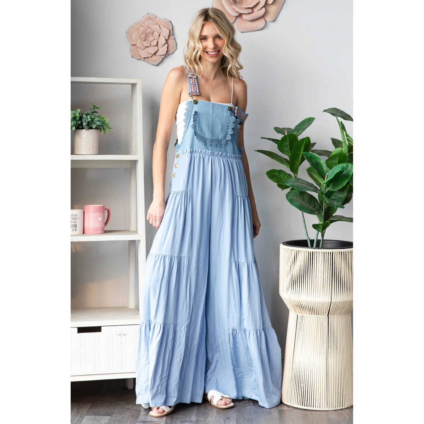 Embroidered Strap Flowy Jumpsuit