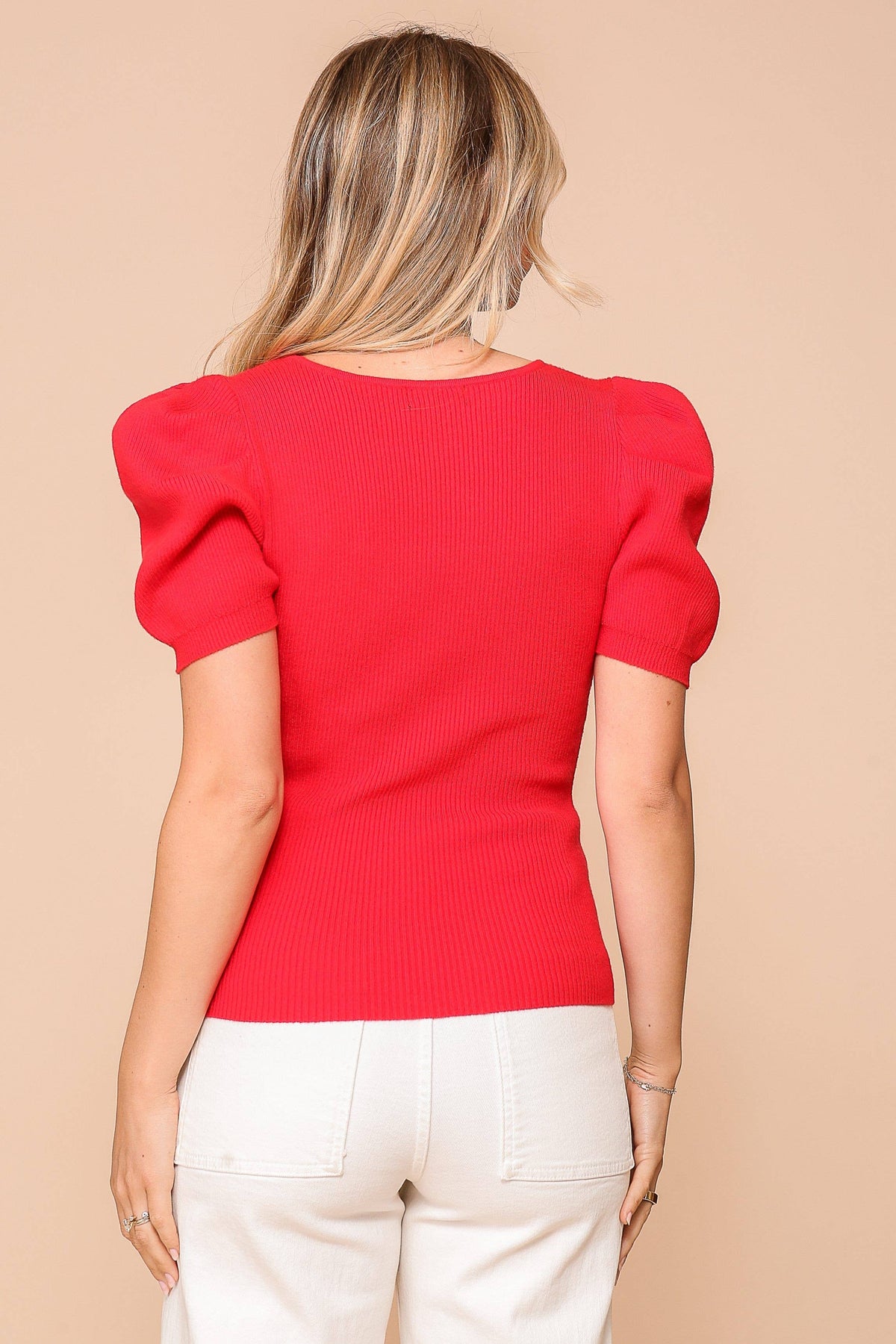 Puff Sleeve Sweater Ribbed Knit Top 3