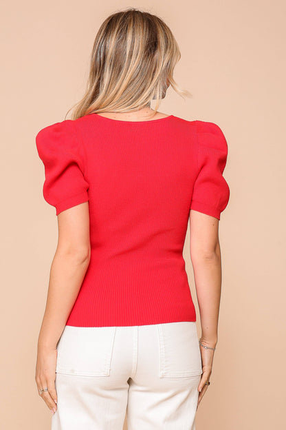 Puff Sleeve Sweater Ribbed Knit Top 3