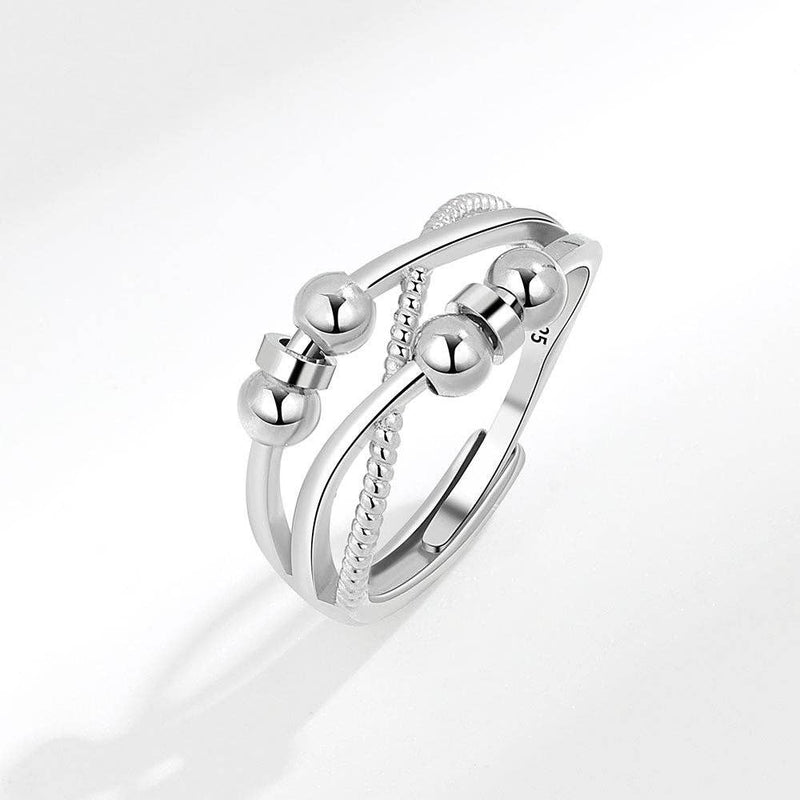Bead Anxiety Fidget Spinner Ring in 925 Sterling Silver