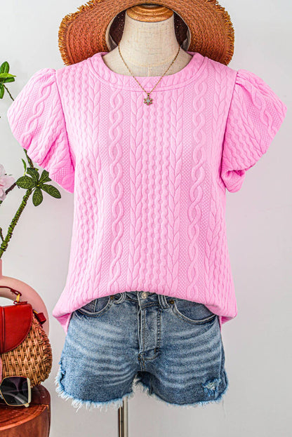 Pink Textured Puff Sleeve