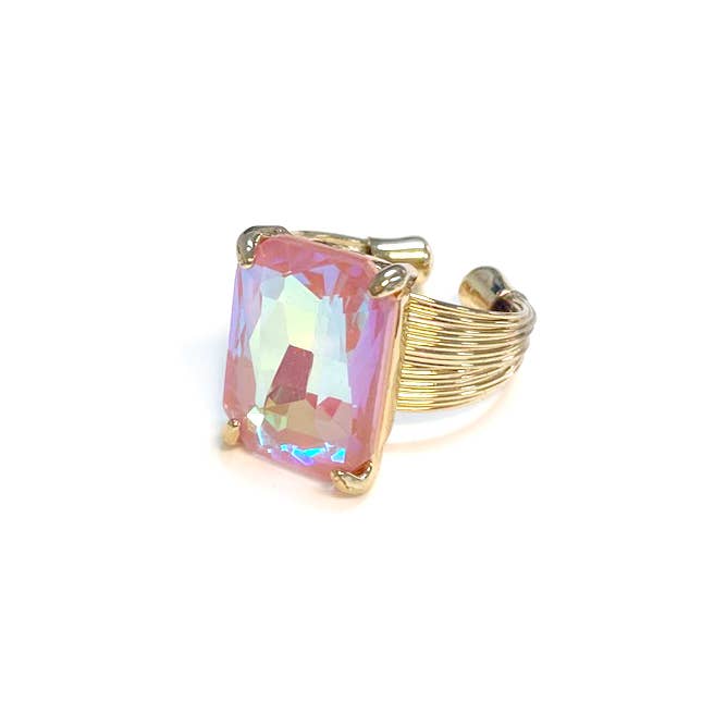 Square Glass Cushion Cut Cocktail Adjustable Wire Ring