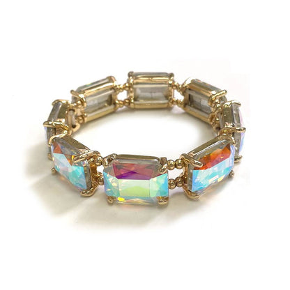 Rectangular Glass Crystal Linked Stretch Bracelet