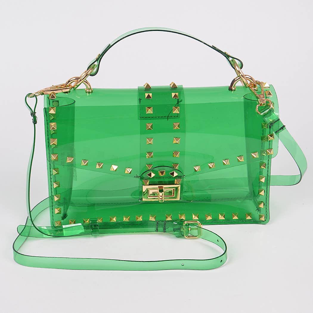 Studded Colorful Transparent Clutch