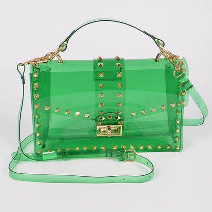 Studded Colorful Transparent Clutch