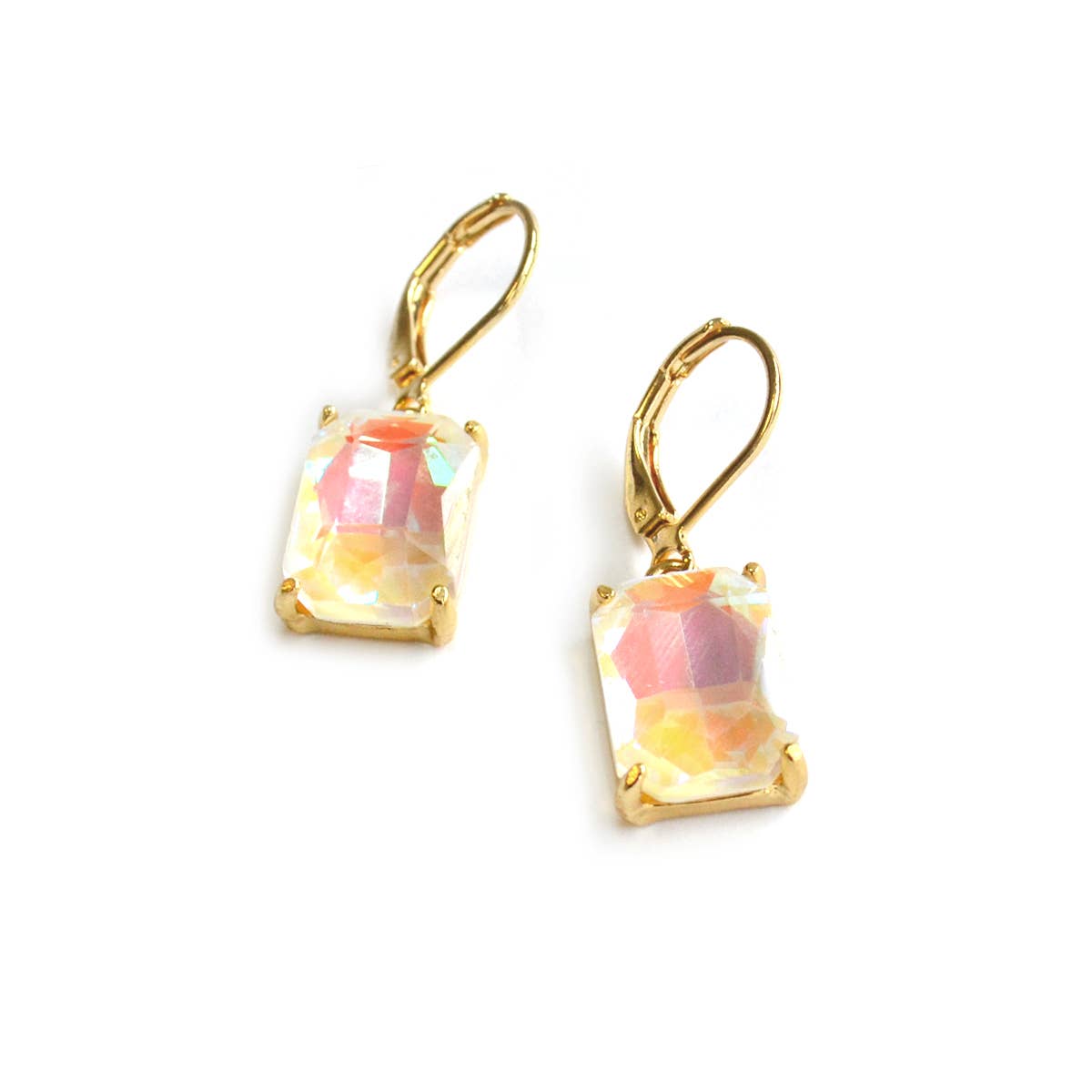 Square Glass Beads Dangle Lever Back Drop Earrings