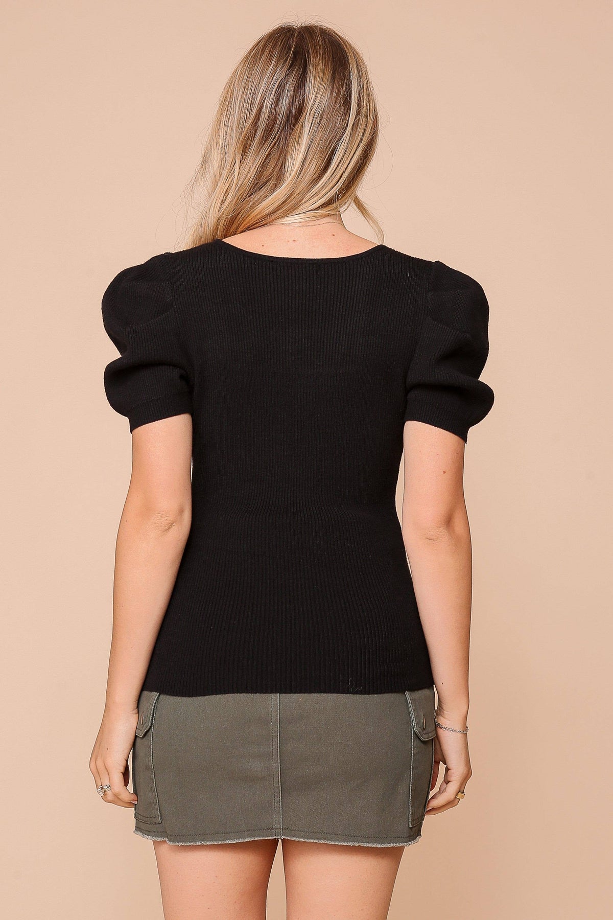 Puff Sleeve Sweater Ribbed Knit Top 3