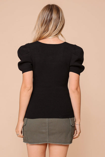 Puff Sleeve Sweater Ribbed Knit Top 3