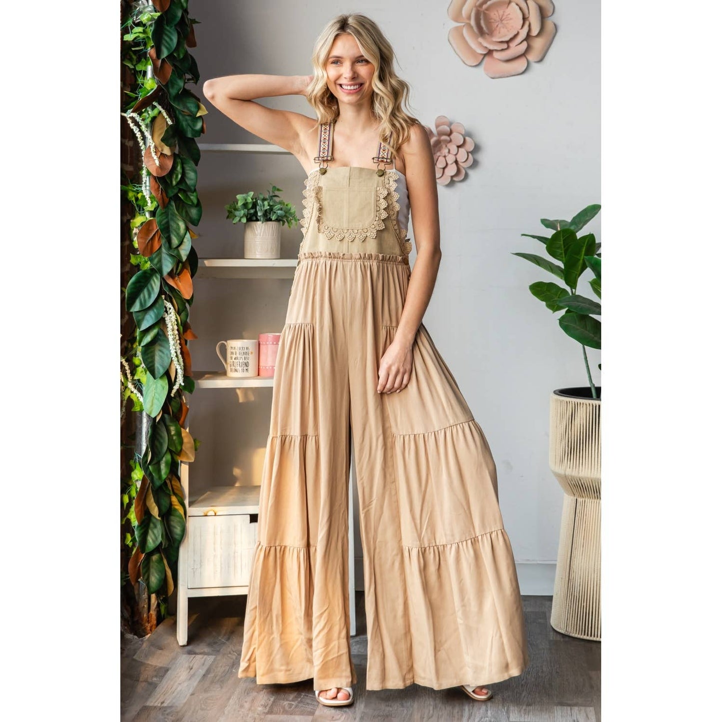 Embroidered Strap Flowy Jumpsuit