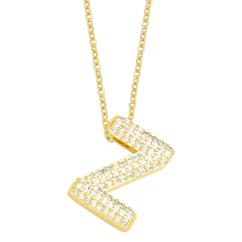 Gold Rhinestone Letter Initial Pendant Necklace Jewelry