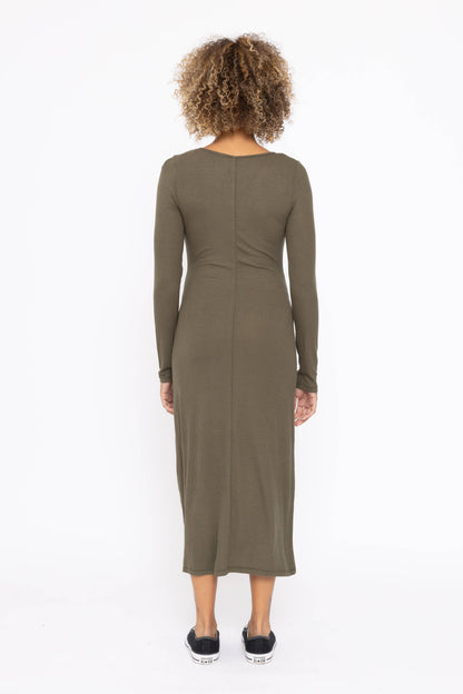 Long Sleeve Ribbed Henley Maxi Dress