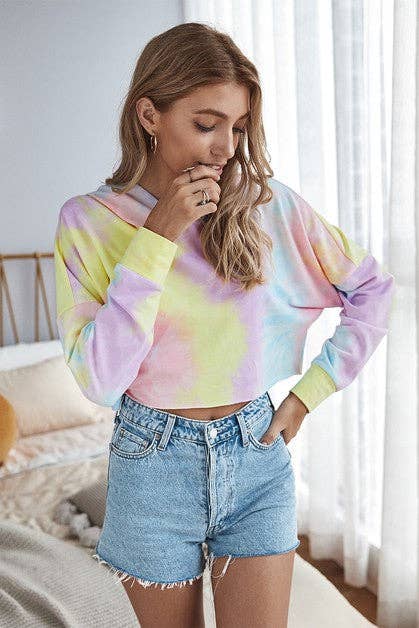 Tie Dye Crop Pullover Hoodie