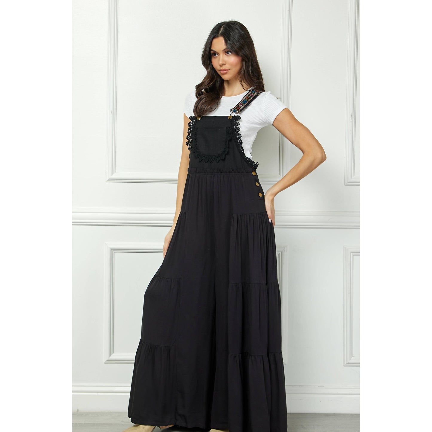 Embroidered Strap Flowy Jumpsuit