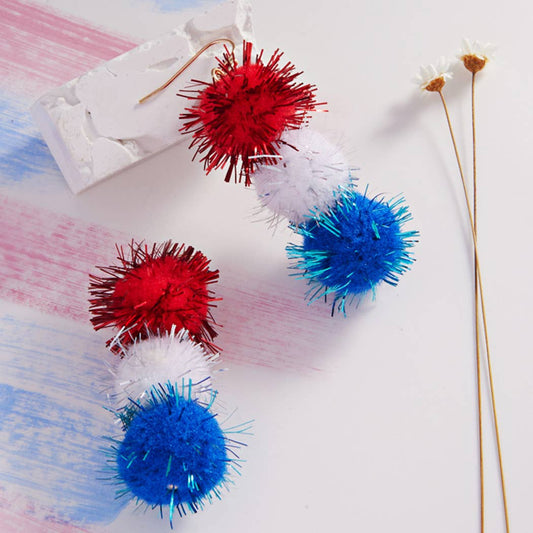 Red White Blue US Theme Pom Pom Hook Earring