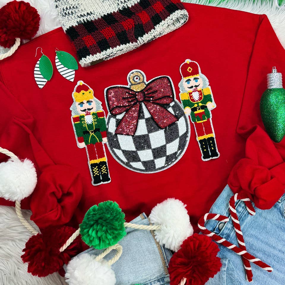 Checkered Nutcrackers Sequin Patch Sweatshirt