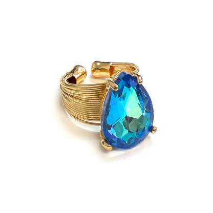 Teardrop Glass Crystal Cocktail Bead Adjustable Wire Ring