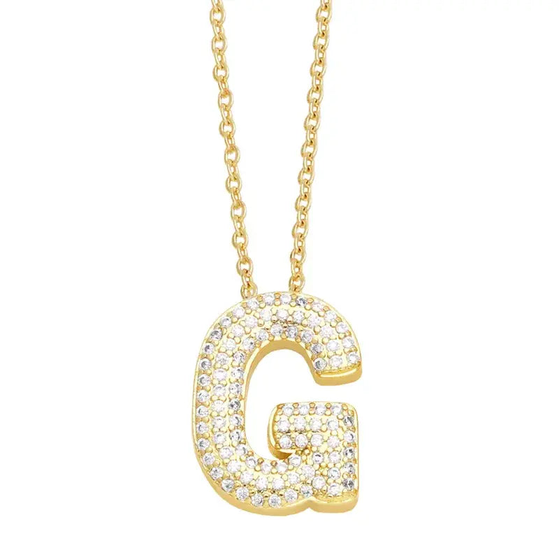 Gold Rhinestone Letter Initial Pendant Necklace Jewelry