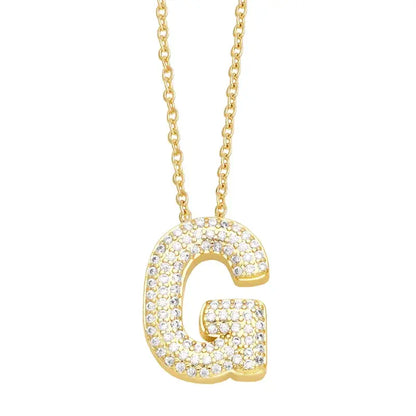 Gold Rhinestone Letter Initial Pendant Necklace Jewelry