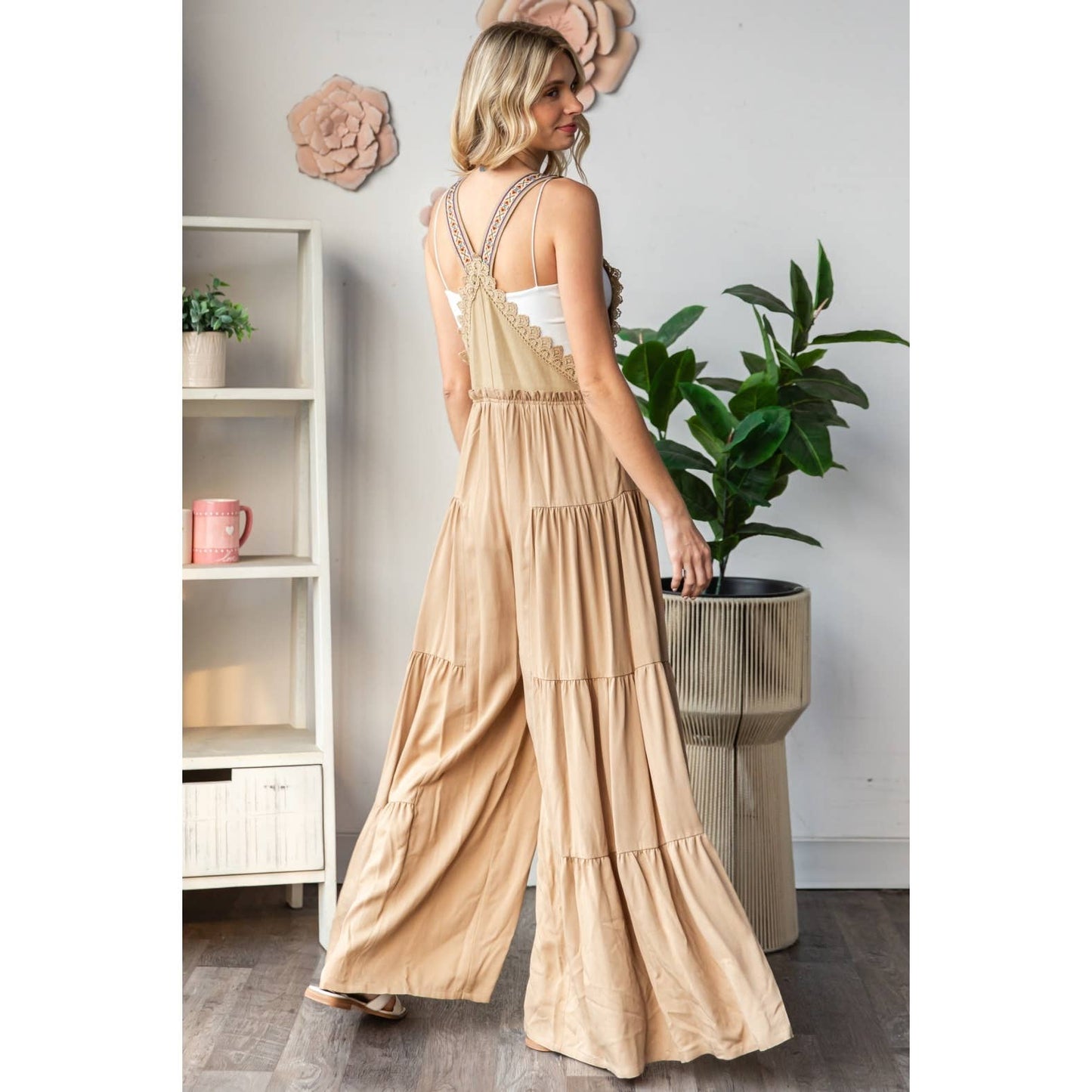 Embroidered Strap Flowy Jumpsuit