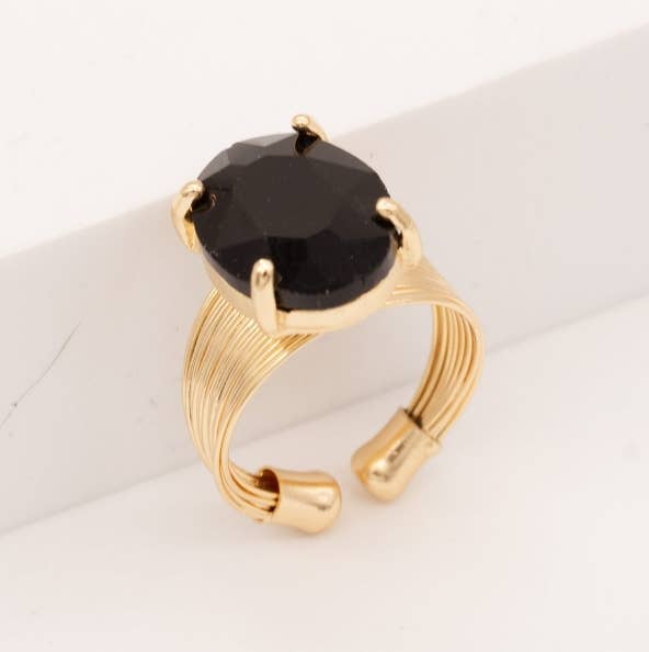 Oval Crystal Glass Single Stone Cocktail ADJ Wire Rings