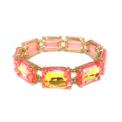Rectangular Glass Crystal Linked Stretch Bracelet