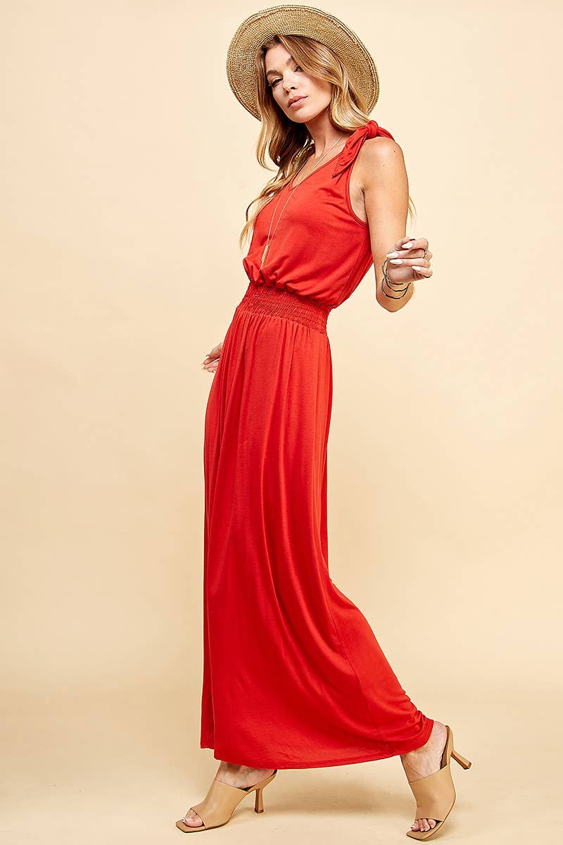 Stylish SPD7006P - PLUS SIZE SOLID SMOCKING WAISTBAND MAXI DRESS, perfect for comfort and elegance.