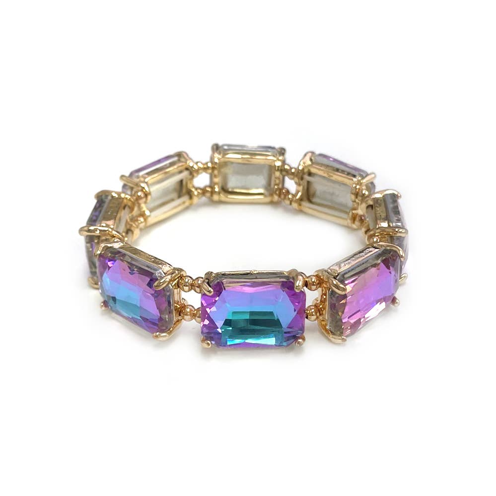 Rectangular Glass Crystal Linked Stretch Bracelet