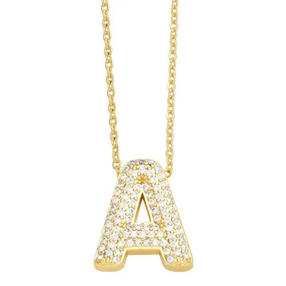 Gold Rhinestone Letter Initial Pendant Necklace Jewelry