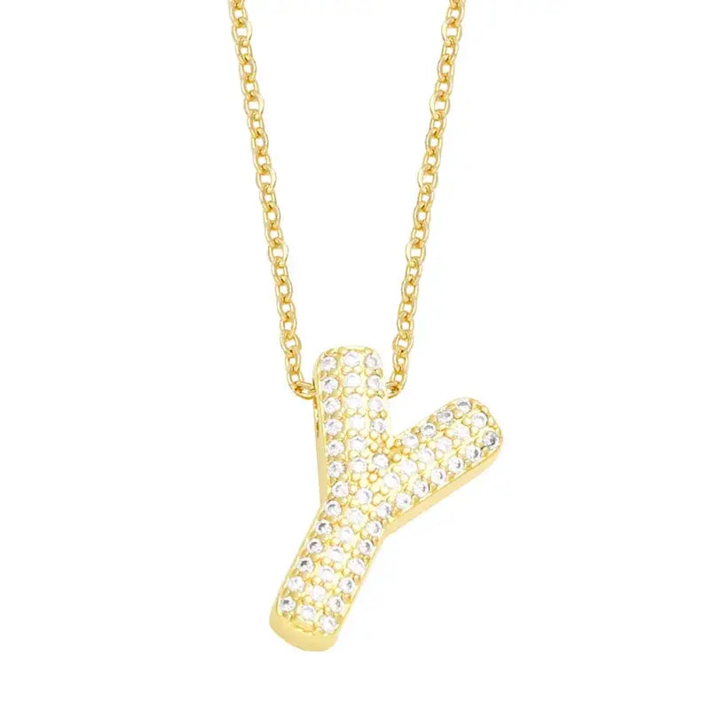 Gold Rhinestone Letter Initial Pendant Necklace Jewelry