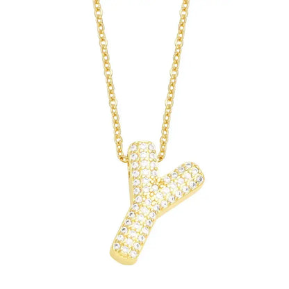 Gold Rhinestone Letter Initial Pendant Necklace Jewelry