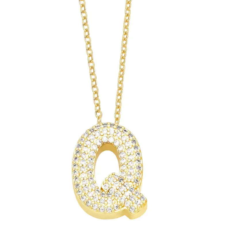 Gold Rhinestone Letter Initial Pendant Necklace Jewelry