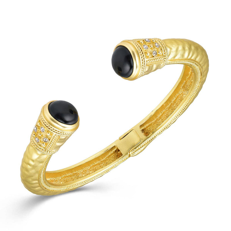 Gold Hammered Stone End Bangle