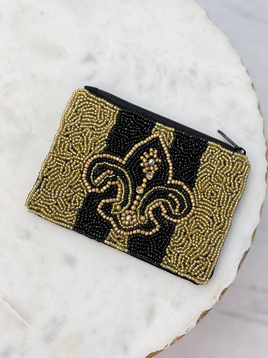 Fleur De Lis Beaded Zip Pouch
