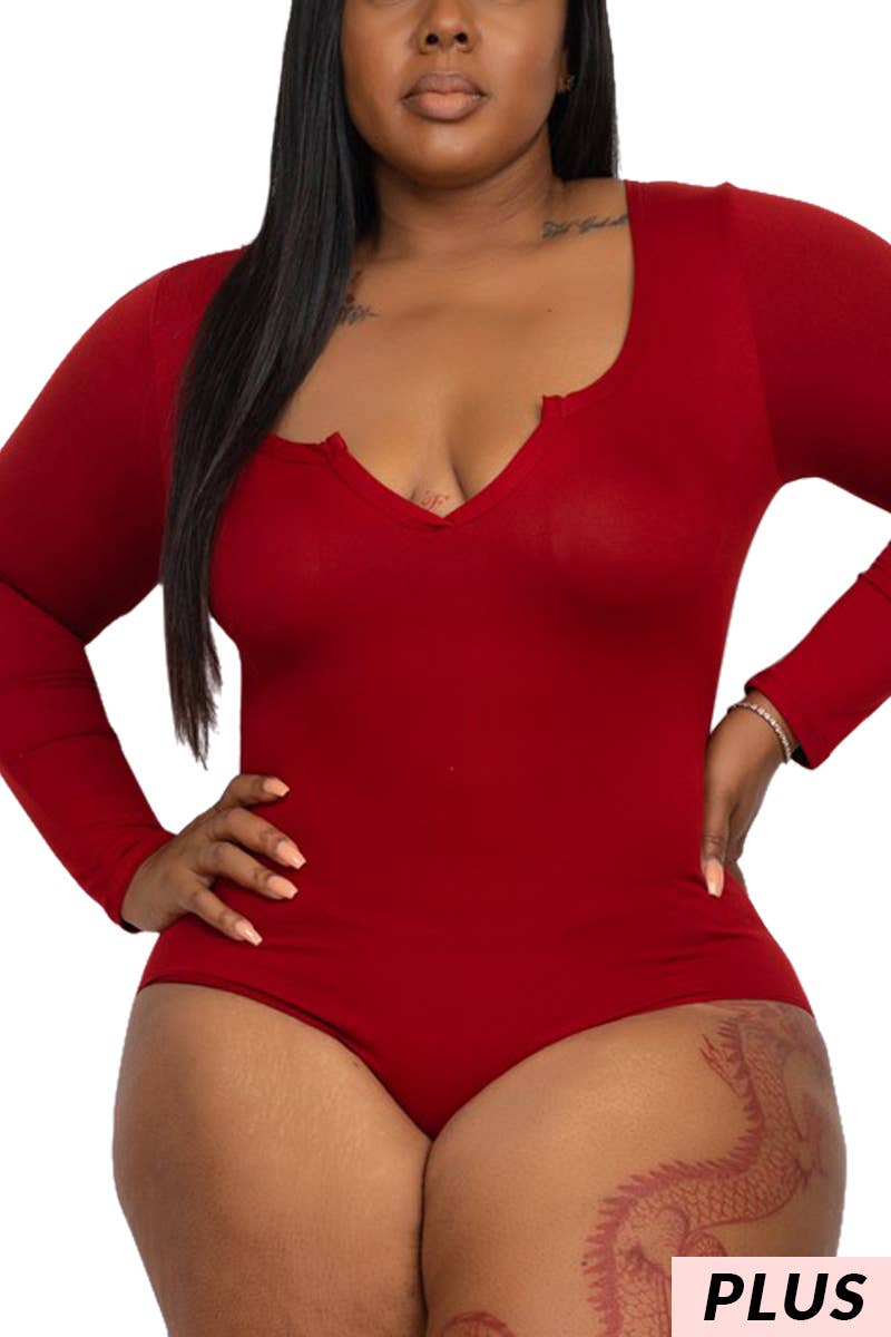 Curvy V-Neck Solid Bodysuit