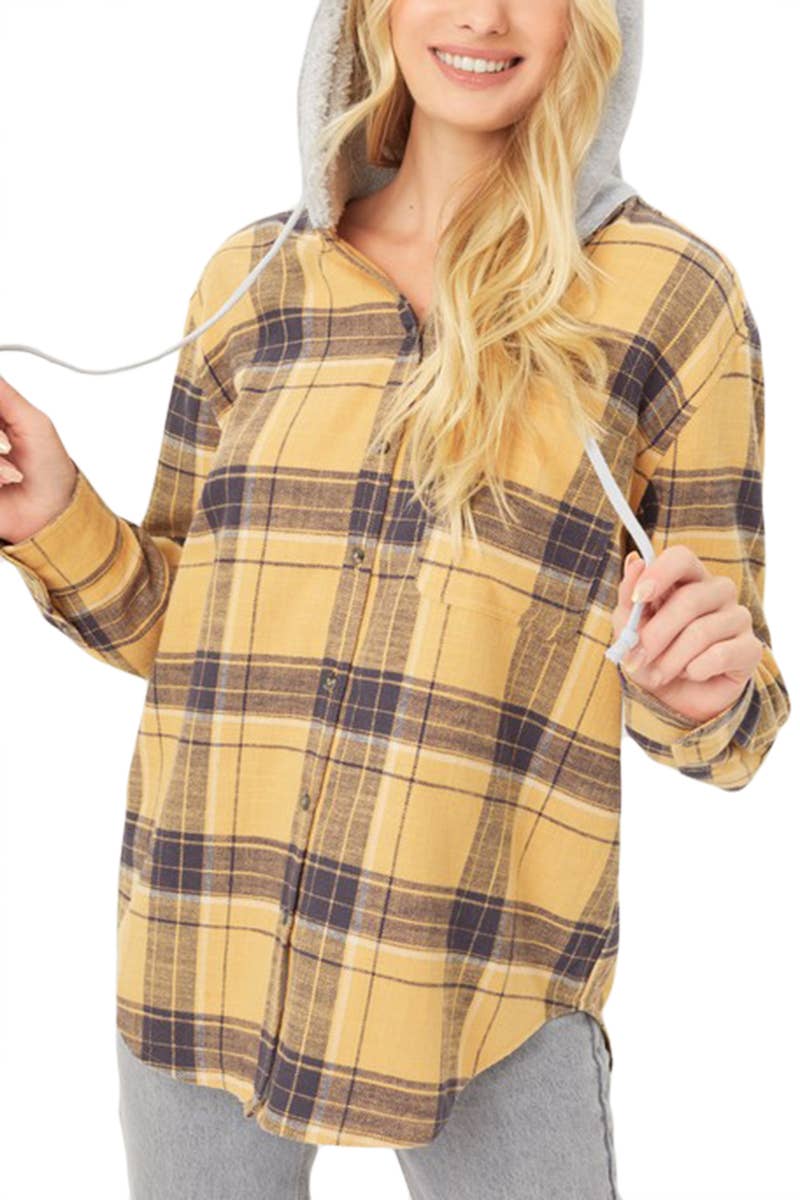 Hooded Plaid Flannel Shirt