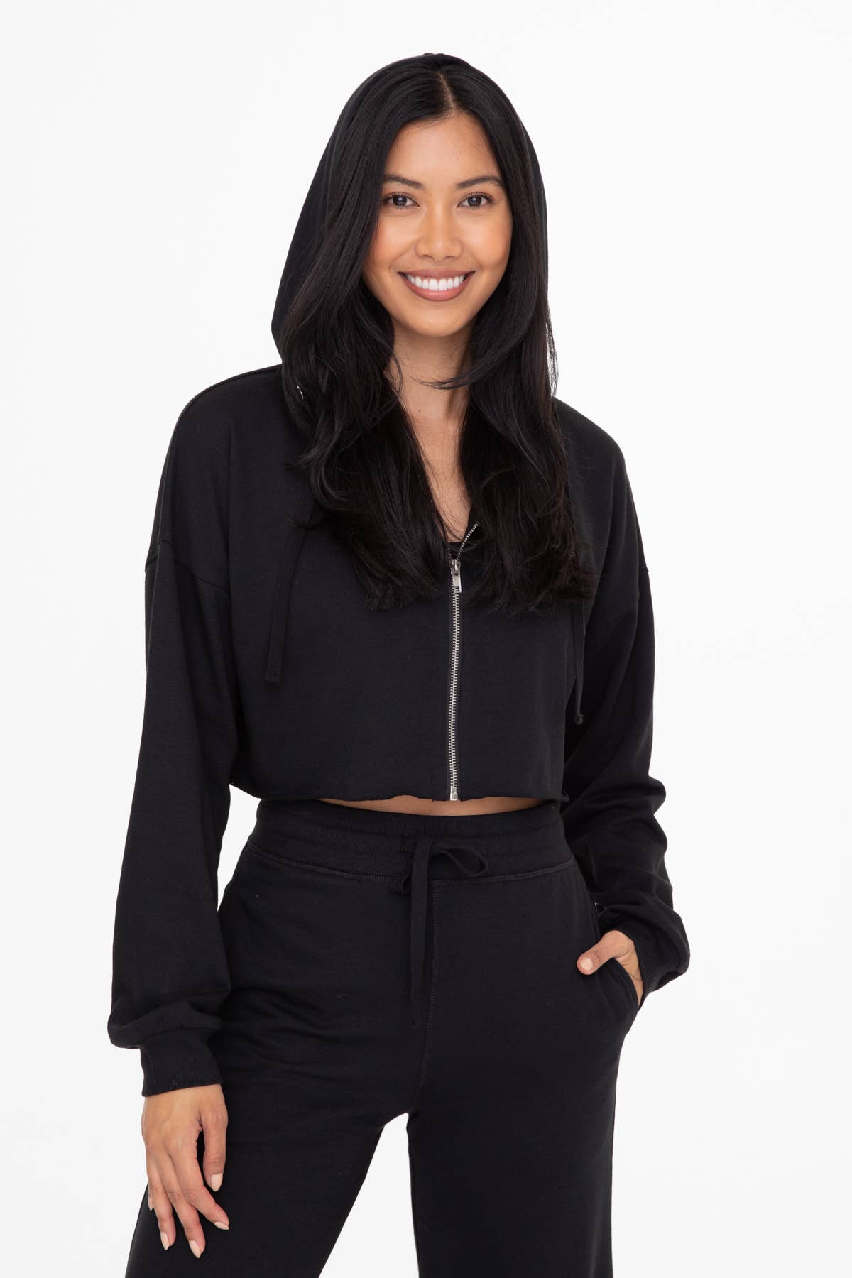 Crop Hoodie Zip-Up Terry Jacket