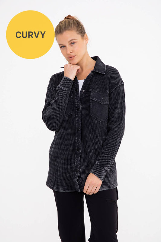 CURVY Waffle Button Down Jacket
